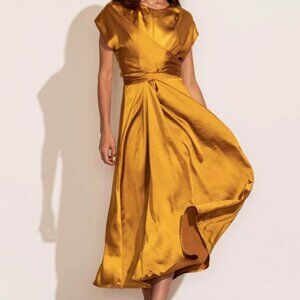 Rosalind Midi Dress in Mustard Size Small
